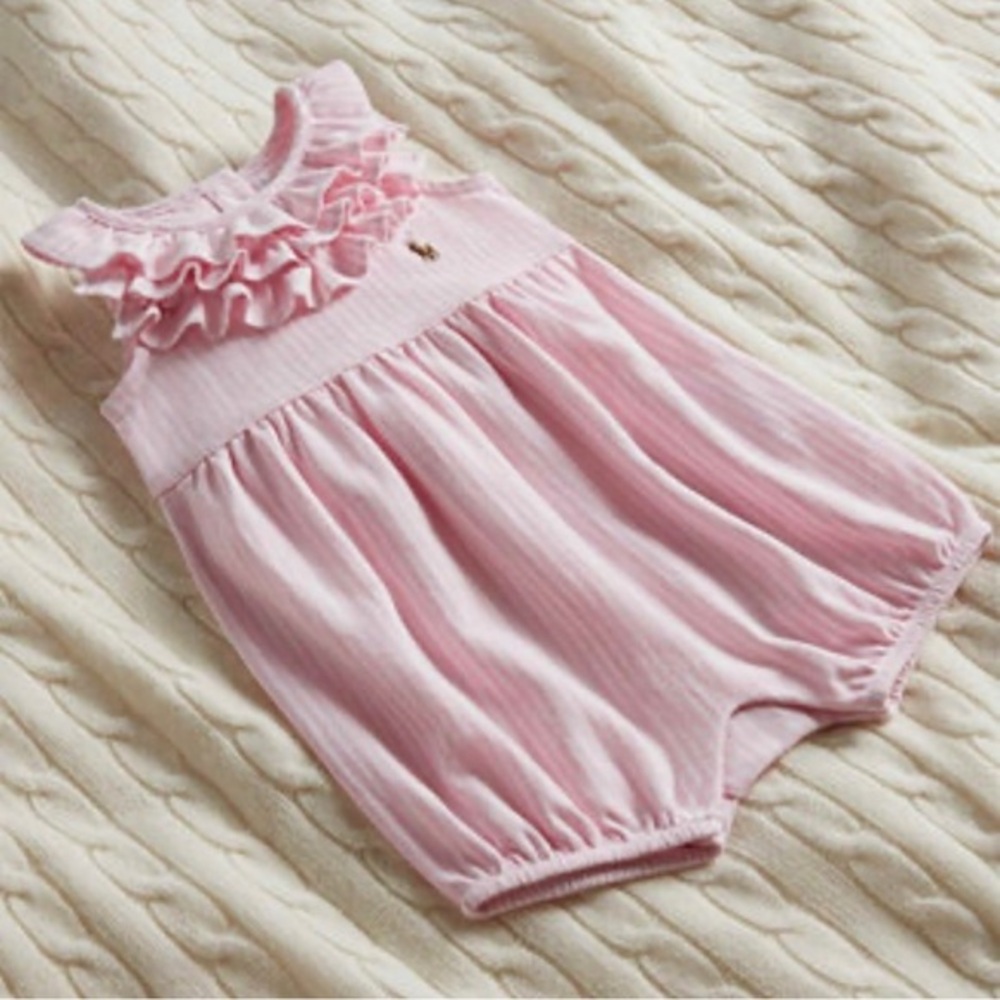 RALPH LAUREN BABY GIRL RUFFLED MESH BUBBLE SHORTALL